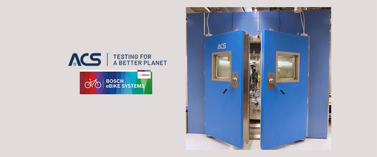 Eine Temperaturkammer von ACS mit einem Rollenprüfstand zum Testen von Elektrofahrrädern von Bosch