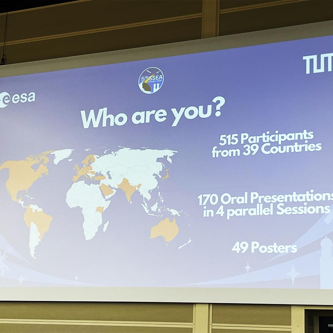 SSEA Symposium slide showing participant and session data during the ESA event in Monaco